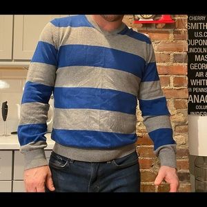 Old navy blue and gray striped sweater